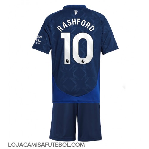 Camisa de Futebol Manchester United Marcus Rashford #10 Equipamento Secundário Infantil 2024-25 Manga Curta (+ Calças curtas)